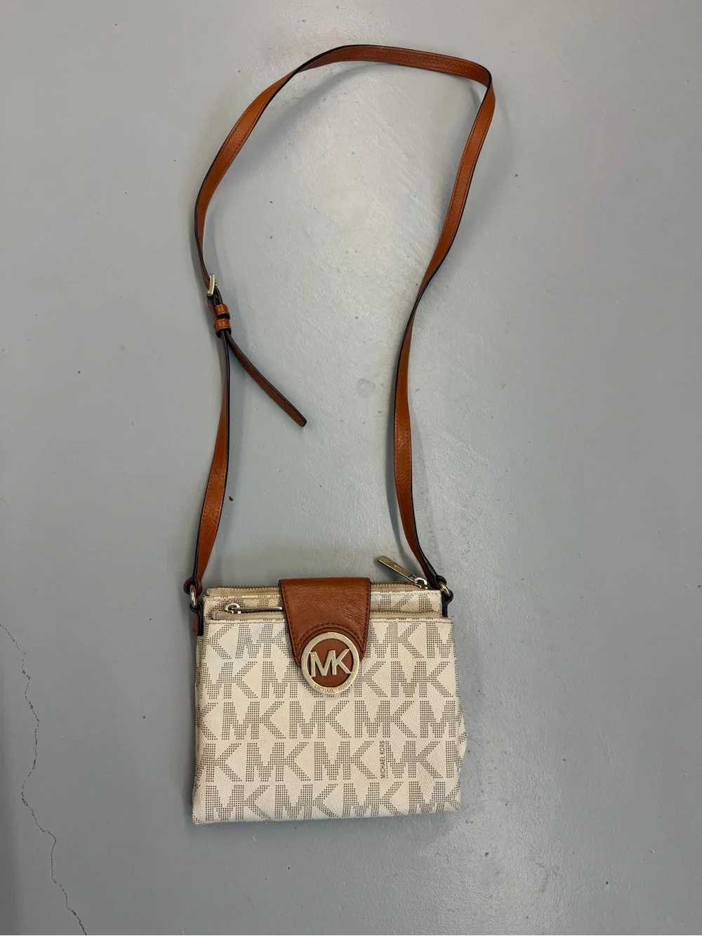 Michael Kors Cream & Brown MK Logo Crossbody